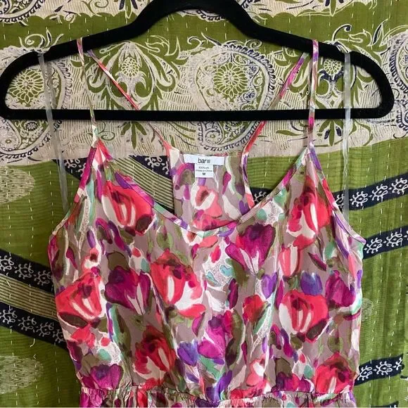 Bar III Pink Floral Strappy Silk Mini Dress Size Medium - Picture 2 of 12